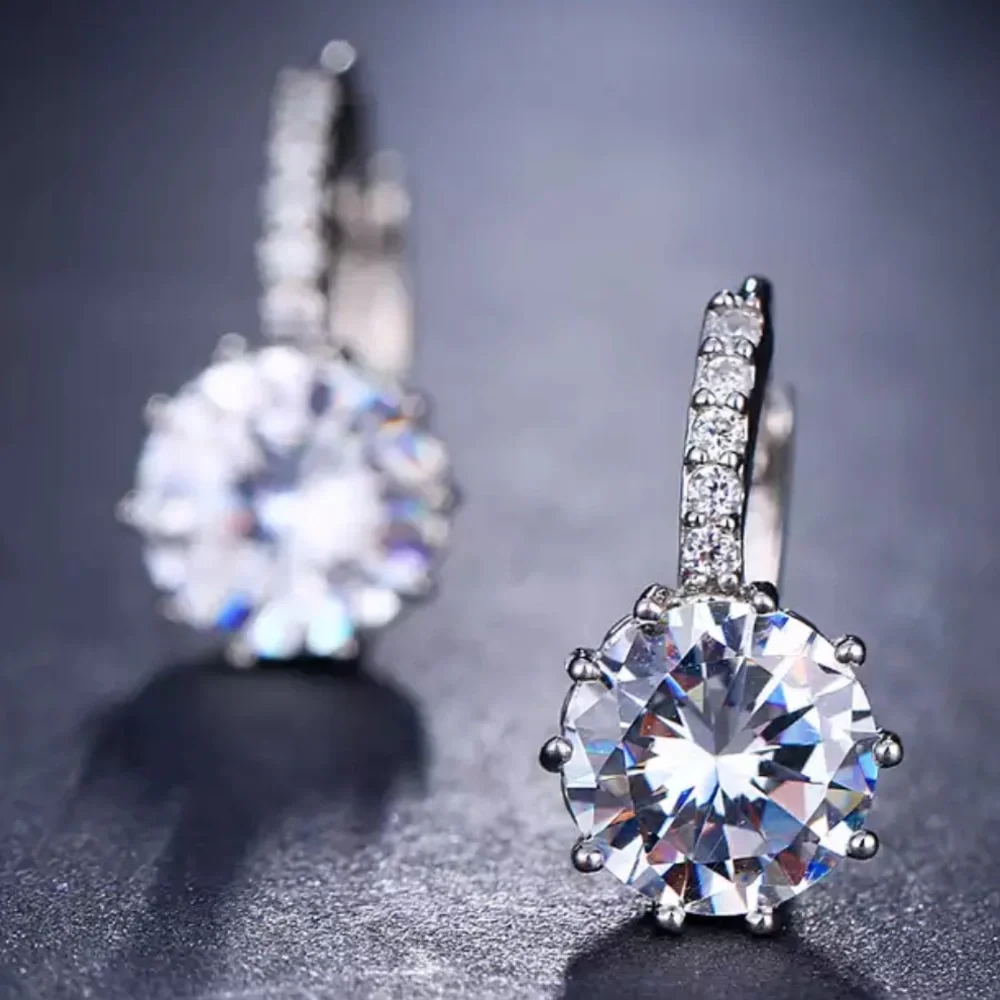 NEW 925 STERLING SILVER DIAMOND STUD EARRINGS, WONDERFUL EARRINGS, WOW EARRINGS - Picture 4 of 5